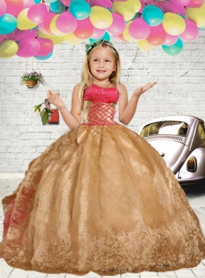 Summer Popular Gold Embroidery Little Girl Pageant Dress with Ruffles