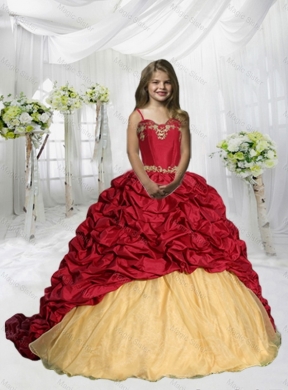 Winter New Style Spaghetti Straps Pick Ups Little Girl Pageant Dress with Sweep Train