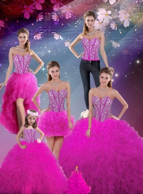 Fall Detachable Fuchsia Quinceanera Dress with Beading and Ruffles