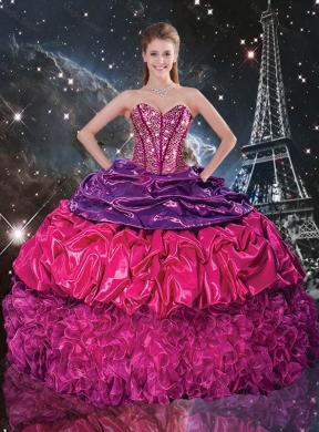 Popular Summer Beaded Multi Color Quinceanera Dress with Pick Ups and Ruffles