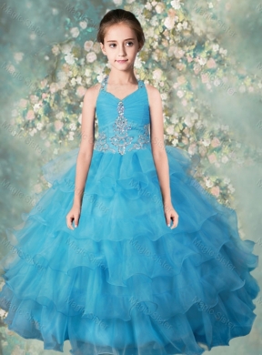 Pretty Halter Top Mini Quinceanera Dress with Beading and Ruffled Layers