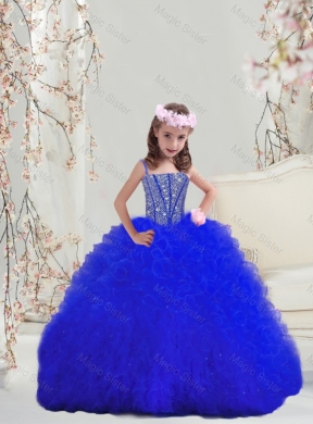 Fitting Beaded and Ruffles Royal Blue Mini Quinceanera Dress with Spaghetti