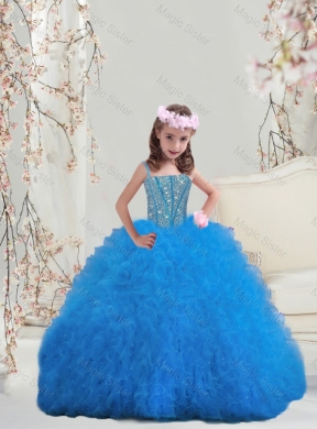 Perfect Spaghetti Teal Mini Quinceanera Dress with Beading and Ruffles
