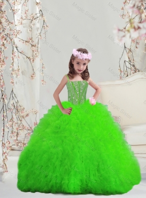 Suitable Spring Green Spaghetti Mini Quinceanera Dress with Beading and Ruffles