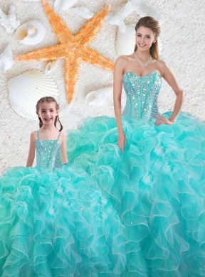Winter Beautiful Aqua Blue Quinceanera Matching Sister Dress with Beading and Ruffles