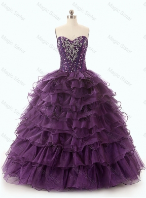 Custom Made Dark Purple Quinceanera Dress with Ruffled Layers