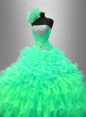 Ruffles and Sequined Custom Made Sweet Sixteen Dress with Strapless