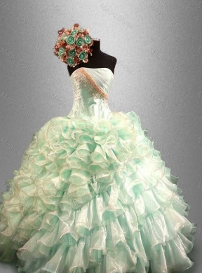 Pretty Strapless Quinceanera DressIn Stock with Beading and Ruffles
