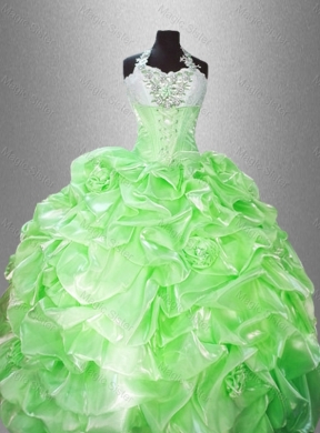 Luxurious Halter Top Pick Ups Quinceanera Gowns in Spring Green