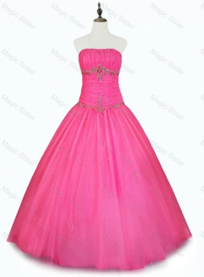 Cheap Strapless Hot Pink Quinceanera Dress with Beading