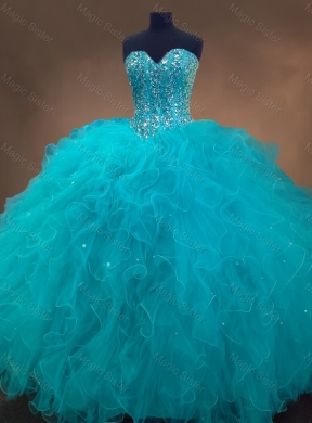 Lovely Beaded and Ruffles Quinceanera Gowns in Aqua Blue Color