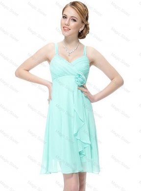 Elegant Discount New Style Short Hand Made Flowers Prom Dress with Straps