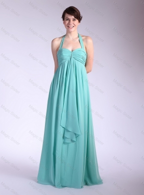 Beautiful Brush Train Turquoise Prom Dress with Halter Top