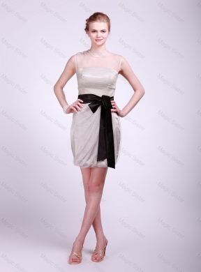 Beautiful Column Grey Prom Dress with Sash and Ruching