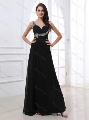 Fashionable Empire Straps Beading Prom Dress in Black for