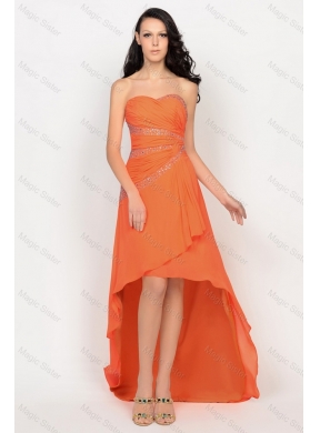 Gorgeous Exclusive Beautiful High Low Orange Prom Dress with Beading