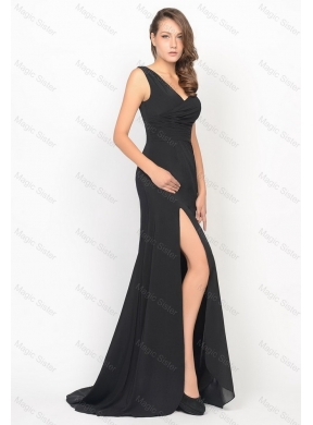 Classical One Shoulder Black Prom Dress with Brush Train