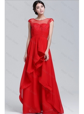 Classical Scoop Beaded and Laced Prom Dress with Cap Sleeves