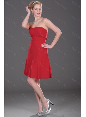 Cheap Mini Length Strapless Red Prom Dress with Ruching