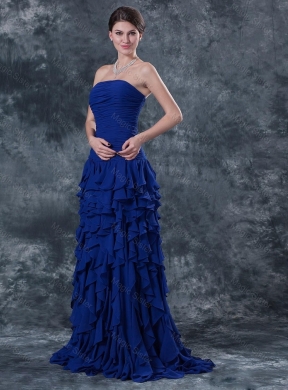 Gorgeous Exclusive Discount Luxurious Strapless Blue Prom Dress with Ruffles and Ruching