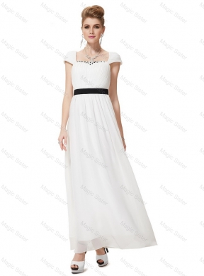 Exquisite Latest Pretty Empire Square Ankle Length White Prom Dress with Sashes