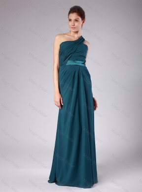 Popular New Style New Style Elegant One Shoulder Teal Prom Dress with Ruching