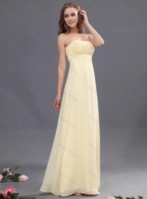 Discount Ruching Light Yellow Prom Dresses