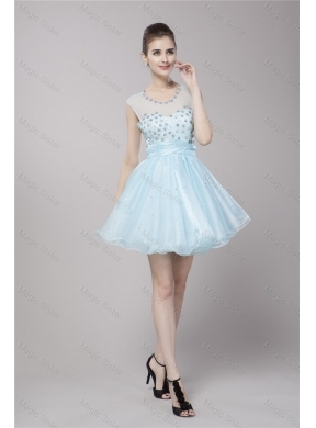 Popular New Style New Style Fashionable Scoop Light Blue Prom Dress with Beading