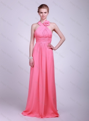 New Style Affordable Watermelon Prom Dress with Hand Made Flower and Ruching for