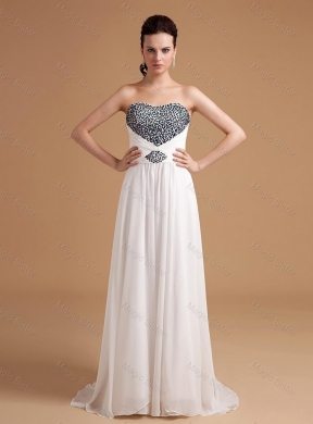 New Arrival Sweep Train Beading Prom Dress in White