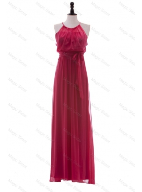 Simple Scoop Long Ruching Prom Dress in Red
