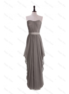 Discount Grey Long Prom Dress with Ruching and Belt