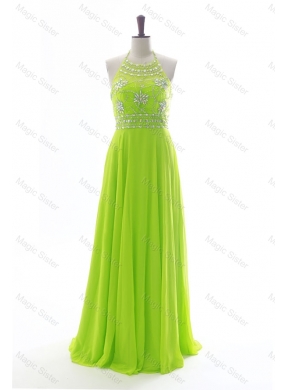 Brand New Halter Top Spring Green Long Prom Dress with Beading
