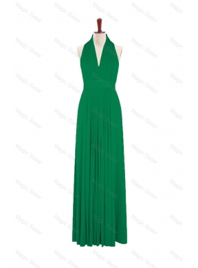 Exquisite Summer Halter Top Green Long Prom Dress with Pleats