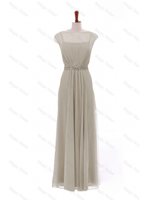Simple Bateau Grey Long Prom Dress with Beading and Sashes