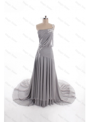 Simple Column One Shoulder Prom Dress with Appliques