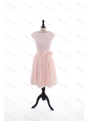 Spring A Line Scoop Prom Dress with Bowknot in Baby Pink