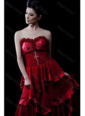Wonderful Beading and Ruffled Layers Wine Red Wedding Dresses