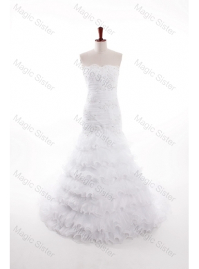 Romantic Mermaid Strapless Wedding Dress with Ruffled Layers