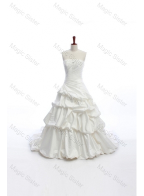 Elegant A Line Strapless Wedding Dress with Pick Ups for