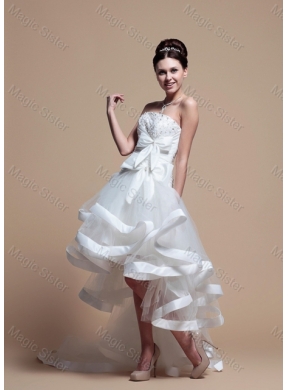 Elegant Strapless High Low Wedding Dress with Bowknot