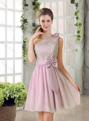 Discount A Line One Shoulder Pink Dama Dress with Bowknot