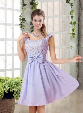 Fall A Line Straps Lace Bridesmaid Dress in Lavender