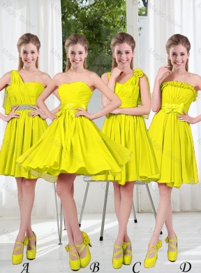 Summer Simple One Shoulder Bridesmaid Dress in Yellow Green