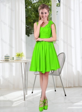 A Line Hand Made Flowers Bridesmaid Dress in Spring Green