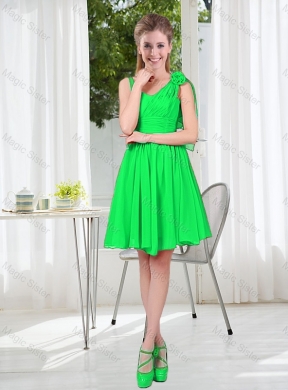 Elegant A Line Straps Green Bridesmaid Dress with Hand Made Flowers