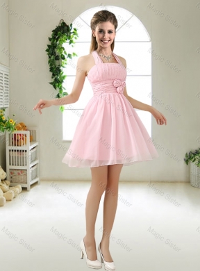 Latest Halter Top Chiffon Bridesmaid Dress with Mini Length