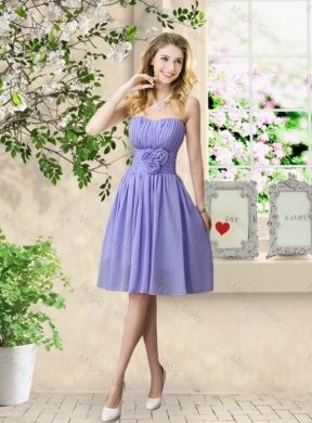 Pretty Strapless Bridesmaid Dress with Hand Made Flowers