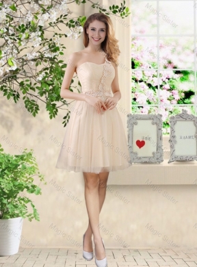 Beautiful Short Champagne Bridesmaid Dress with One Shoulder