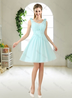 Comfortable Straps Light Blue Prom Dress with Hand Made Flowers